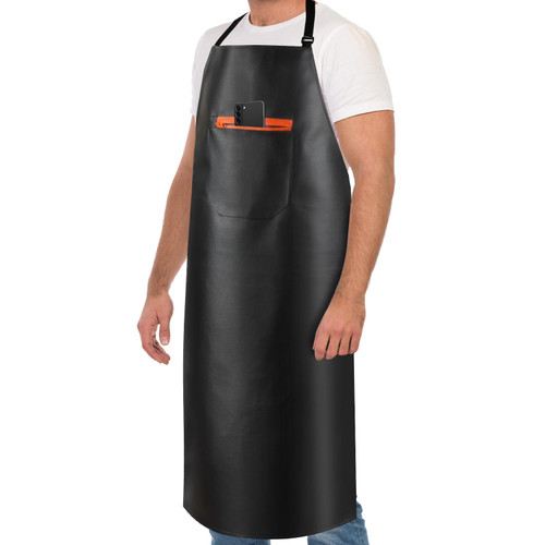 Buatacme Waterproof Apron, Heavy Duty Extra Long Rubber Vinyl Aprons with Pocket for Men, Adjustable Dishwasher Chemical Resistant Aprons for Dishwashing, Cooking, Butcher, Lab, Gardening
