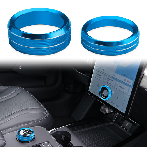 Auovo Volume Control Knob Cover Compatible with Ford Mustang Mach E Accessories 2024 2023 2022 2021 Mach-E Gear Shift Switch Knob Cover Ring Aluminum Alloy (2PCS-Blue)