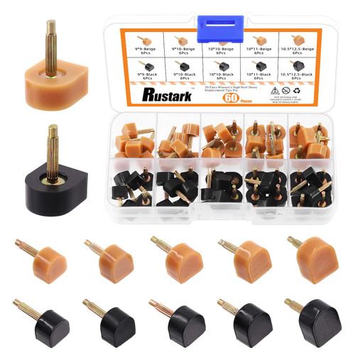 Rustark 30 Pairs High Heel Replacement Tips U Shaped Heel Repair Caps, Shoes Heel Replacement Tips Pin High Heel Repair Tool for Repairing High Heel Shoes