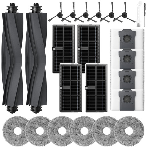 Accessories for Dreame L40 Ultra (Gen 2)/ X40 Ultra/ X40 Master/ D30 Ultra, for MOVA P10 Pro Ultra (Gen 2)/ P50 Pro Ultra, 2*Rubber Main Brushes, 4*Dust Bags, 6*Mop Pads, 4*Filters, 6*Side Brushes