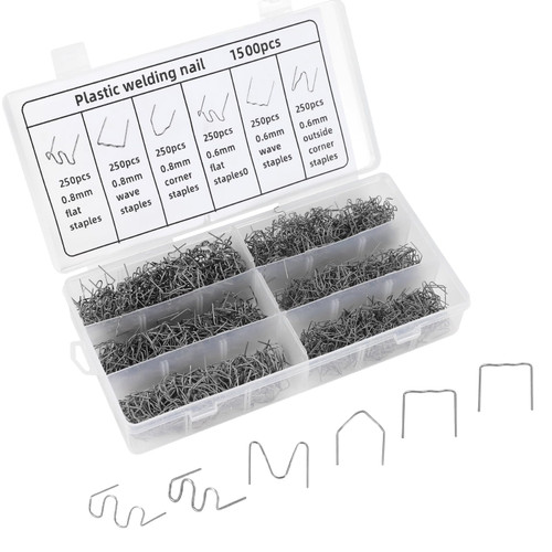 Hovom 1500PCS Plastic Welding Staples, 6 Sizes 0.6mm 0.8mm Big Wave Plastic Welder Staples, Stainless Steel Hot Staple for Car Bumper Repair, Bumper Welding Rods Repair Kit (1500PCS)