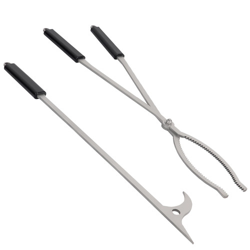 28" Firewood Tongs Set, Stainless Steel Fire Poker and Fireplace Tongs Log Grabber Set for fire pit outdoor Bonfire Wood Stove Fire Pit Use, Portable Rustproof Safely Campfire Tongs