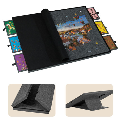 Tektalk 2000 Piece Foldable Jigsaw Puzzle Table with Cover, 3-Tilting-Angle Plateau, Lightweight Portable Felt Puzzle Board with 6 Sorting Drawers (Dark Gray)
