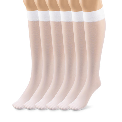 Silky Toes Sheer Knee High Stockings for Women, 6 Pairs Nylon Trouser Socks, White, One Size Silky Toes Sheer Knee High Stockings for Women, 6 Pairs Nylon Trouser Socks, White, One Size
