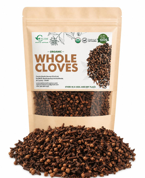 Ceylon Rustic Savour Organic Whole Cloves 3.5 oz – USDA Organic Certified Aromatic Clove Spice in Resealable Pouch for Cooking, Baking & Tea