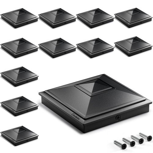 SIEDiNLAR 5x5 Pyramid Post Caps Outdoor Waterproof 5X5 Post Cover, Fits 5x5 4.5x4.5 Wood Vinyl Posts for Fence Deck Mailbox Patio (Black, 12 Pack)