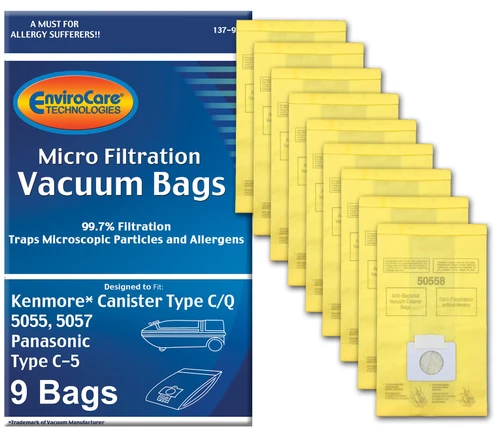 EnviroCare Replacement Vacuum Bags made to fit Kenmore Canister Type C or Q 50555, 50558, 50557 and Panasonic Type C-5 Vacuums, 9 pack