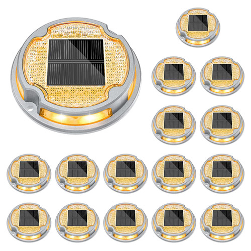 VOLISUN Solar Driveway Deck Lights Dock Marine Lights,16 Pack Solar Ground Light 2 Colors in 1 led Waterproof,Driveway Marker Light for Pathway Warning Step (White/Warm White),Auto On/Off