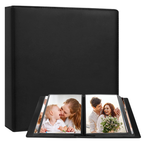 Aevdor 8x10 Photo Album 168 Pockets Holds 168 Photos, Large Capacity Leather Cover, Photo Book for Family Wedding Baby Party Holiday and Christmas Pictures, Black