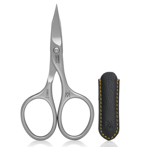 GERMANIKURE Nail and Cuticle Scissors - FINOX Stainless Steel Professional nail scissors for nail tips - nail scissors curved Manicure Tools in Leather Case - Ethically Made in Solingen Germany - 4702