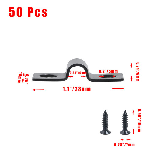 Crapyt 50 Pcs Galvanized M6 Two Hole U Bracket Pipe Clamps, 1/4 Inche Tube Pipe Straps, Wire Retaining Clips, Black Conduit Clip for Wire Cord Installation