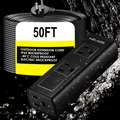 Outdoor Power Strip Weatherproof, 50FT Heavy Duty Outdoor Extension Cord - 3 Outlets - Waterproof Surge Protector, Shockproof Overload Protection Electrical Outlet, Industrial/Home Power Strip