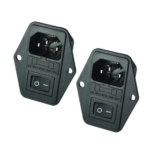 2pcs FILSHU IEC320 C14 Large Current Inlet Male Connector Plug with 15A Rocker Switch and Fuse, Heavy Duty 125V Power Socket