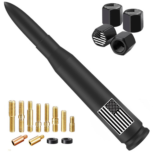 Car Truck Bullet Antenna with Valve Stem Caps-Universal Antenna Mast for GM Silverado 1500 2500 3500 Ford F150 F250 F350 Heavy Duty Pickup Truck Accessories(Matte Black)-America Flag Style Car Truck Bullet Antenna with Valve Stem Caps-Universal Antenna Mast for GM Silverado 1500 2500 3500 Ford F150 F250 F350 Heavy Duty Pickup Truck Accessories(Matte Black)-America Flag Style