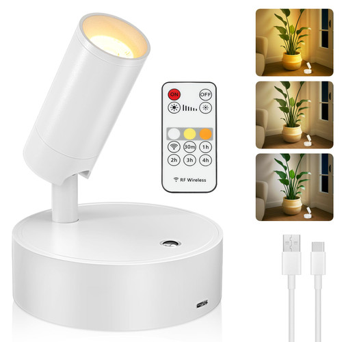 Kimjo Spot Lights Indoor, Rechargeable Plant Spotlight Indoor, Wireless LED Up Lights Accent Lighting with Timer and Dimmable, Battery Powered Picture Light