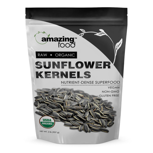 Amazing Food Sunflower Kernels Seeds | USDA Organic Certified | 2 Lb (907 Grams) | 29 Servings | Non-GMO | Gluten-Free | Made in USA