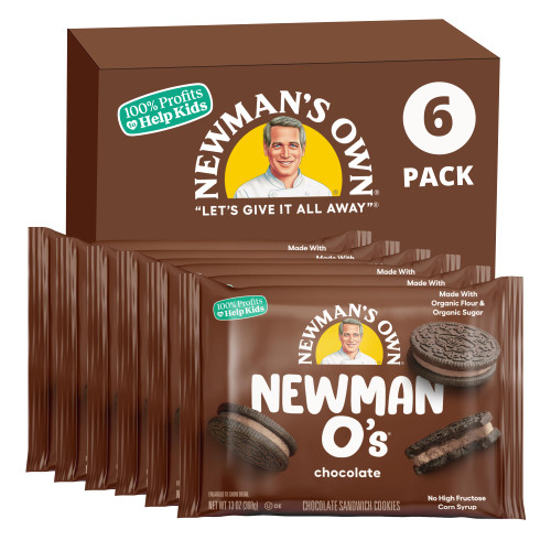 Newman's Own Newman-O's Chocolate Creme Sandwich Cookies, 13 oz (Pack of 6) — Made with Organic Sugar & Flour, No High Fructose Corn Syrup, Vegan Friendly Kosher Dairy Free Snacks