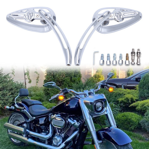 8mm/10mm Rearview Side Mirrors Chrome Skull Teardrop for Harley Dyna Electra Glide Street Glide Road King Softail