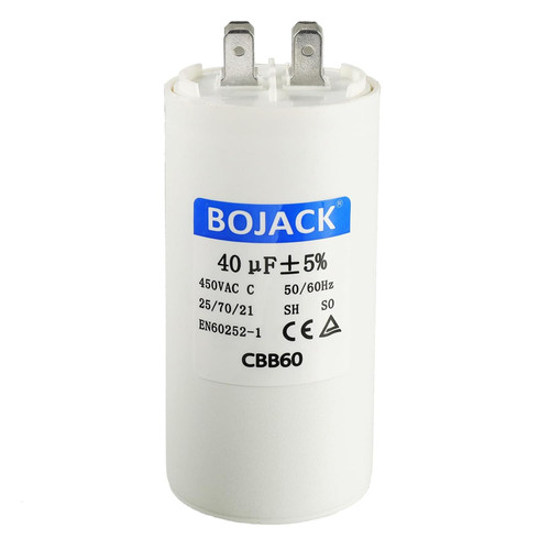 BOJACK CBB60 40uF 450 Volt 50/60Hz AC Capacitor Round Run Start Capacitor with Two Sets of Inserts for AC Motor Run Condenser Straight Cool Heat Pump Pool Pump or Air Conditioner