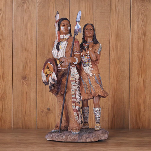 ICE Armor 13" H Indian Couple Statue Native American Decoration Figurine, Multicolor (78GSC11334)