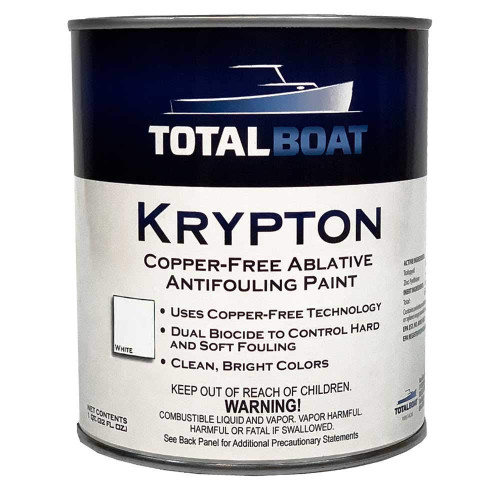 TotalBoat Krypton Copper Free Antifouling – Marine Ablative Boat Bottom Paint | for Fiberglass, Wood, Aluminum & Steel Boats | Ideal for Outdrives & Trim Tabs (White, Quart)