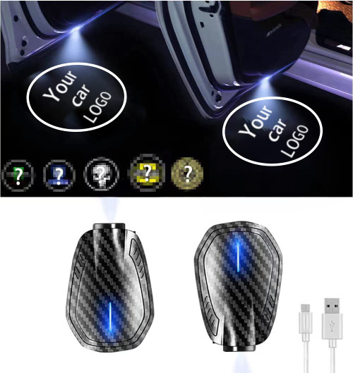 LOWEEY Car Door Lights,2Pcs Car Door LED Logo Projector Lights,Rechargeable Wireless Car Step Courtesy Welcome Lights Shadow Ghost Lights Fit for All Cars (Including 6 Pairs Logo Slides)