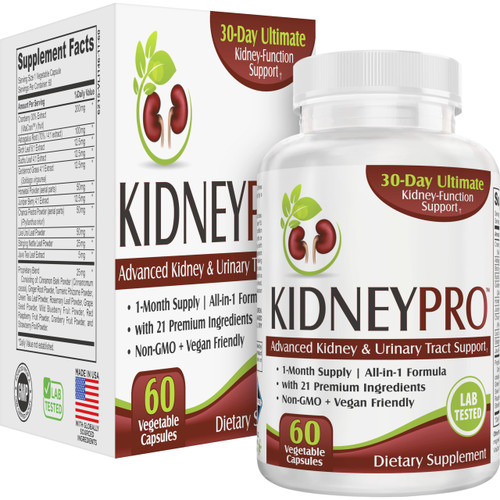 Kidney-PRO with 21 Kidney Health Supplements | All-in-1 Formula | Kidneys & Urinary Tract Supplement | Daily Cleanse & Detox Support | 1-Month Supply | 60 Capsules