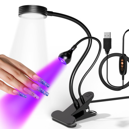 LXRFLBCJ UV Nail Lamp Dual Head for Gel Polish, Flash Cure UV Lamp, Gooseneck Clip LED Light for Professional Nail Tech, Salon and Home DIY, Black