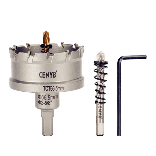 CENYB 2-5/8" (66.5mm) Tungsten Carbide Tipped Hole Saw with 2Pcs Titanium-Plated Pilot Drill Bits for Hard Metal,Stainless Steel,Iron,Aluminum Alloy,Wood and Plastic