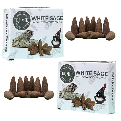 TRUMIRI White Sage Backflow Incense Cones - 20 Waterfall Cones in Dual Pack of 10