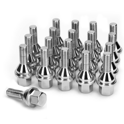 KSP 20pcs ET Wheel Lug Bolts M12x1.25 for 2018-2024 Je/ep Renegade Cherokee Compass Dodg-e Dart, 19mm Hex 28mm Length One-Piece Wheel Bolts Replaces 6509933AA 611-005, Chrome