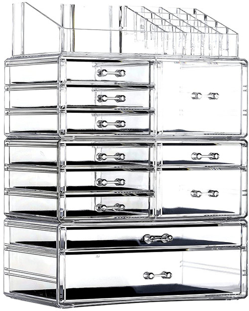 Cq acrylic Clear Makeup Storage Organizer Drawers Skin Care Large Cosmetic Display Cases Stackable Storage Box With 11 Drawers For Dresser 1 Pack