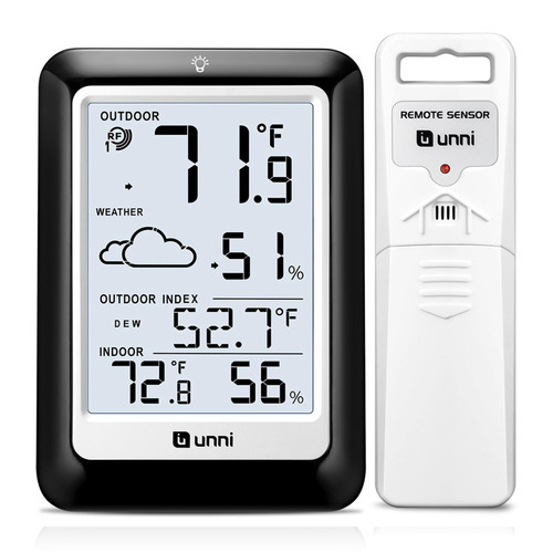 Indoor Outdoor Thermometer Hygrometer Wireless Weather Station, Temperature Humidity Monitor Battery Powered Inside Outside Thermometers with 330ft Range Remote Sensor(Black)