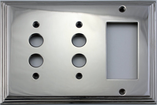 Polished Nickel Deco Step Style 3 Gang Combination Switch Plate - 2 Push Button Light Switch Openings 1 GFI/Rocker Opening