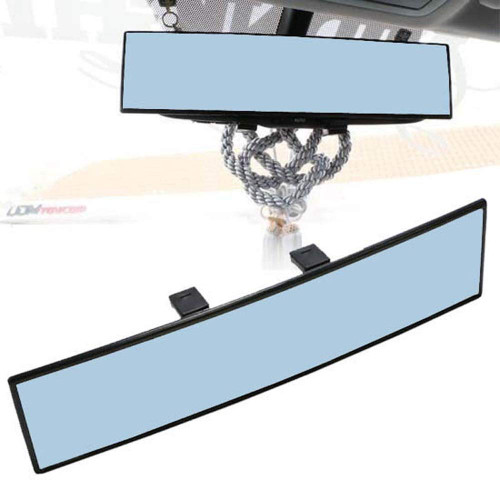 JDMTOY Universal Fit JDM 300mm 12" Wide Anti-Glare Blue Tint Curve Convx Clip On Rear View Mirror Compatible With Car SUV Van Truck, etc
