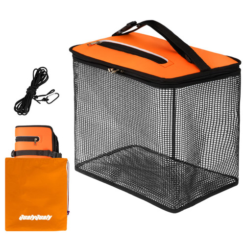 QualyQualy Floating Fish Basket for Live Caught, Foldable Fishing Holder Minnow Bucket Portable Collapsible Fishing Net Storage Cage for Live Fish Live Well