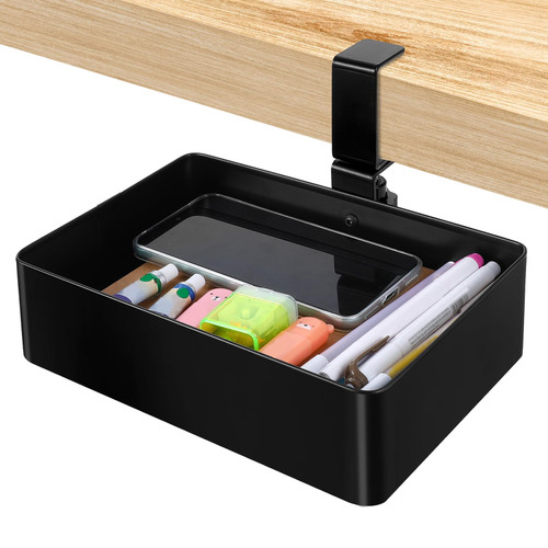 Tolare Under Desk Metal Drawer, Under Desk Drawer Organizer, 360° Swivel Hidden Under Desk Storage Drawers Slide out, No Drill Desk Pencil Drawer Organizer Tray for Home Office Storage