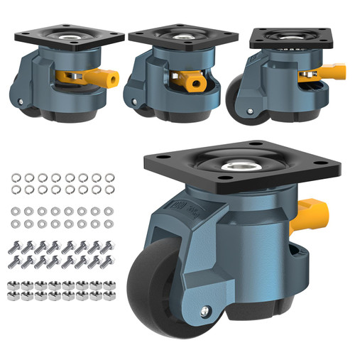 Leveling Casters with Upgraded Ratchet Handle Design,360 Degree Swivel Castor Wheels, Adjustable Heavy Duty Casters with Feet for Workbench, Machine, Total Capacity 3300 Lbs