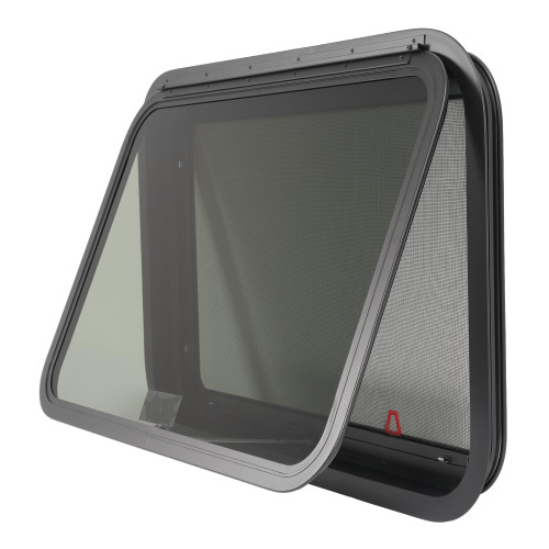 HECASA 30"W x 20"H RV Emergency Exit Window w/Trim Ring & Screen Tinted Glass Side Window Push Out Egress for Cargo, Camper, Horse Trailer Aluminium Tempered Glass Plastic Rubber