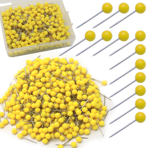 Auvotuis 500Pcs Yellow Map Pins, 1/8 Inch Map Tacks, Round Ball Head Map Push Pins, Small Thumb Tacks Push Pins for Travel Map, Bulletin Board, Picture, Cork Board, DIY Craft, School, Office, Home