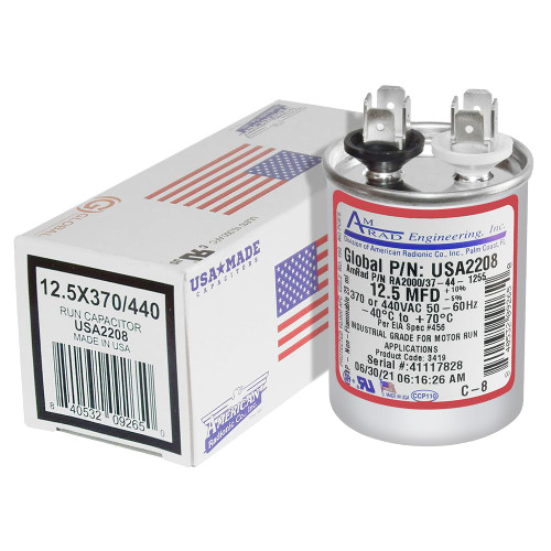 Goodman B945672 Replacement - 12.5 uf/Mfd 370/440 VAC AmRad Round Universal Capacitor, Made in the U.S.A.