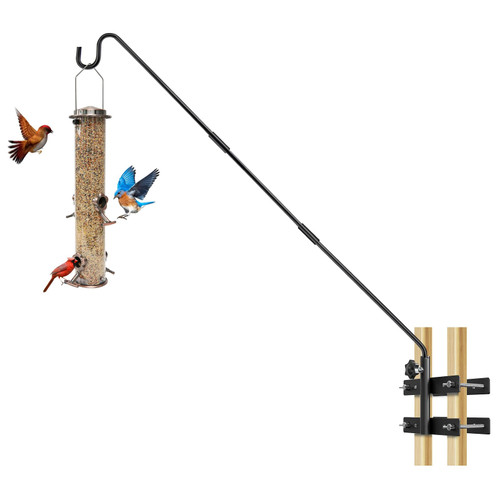 IVOODi 29-43 Inch Adjustable Deck Railing Hook – Heavy Duty Bird Feeder Hanger with Double Clamps, Rotating Shepherd Hook for Outdoor Plants, Lanterns & Wind Chimes
