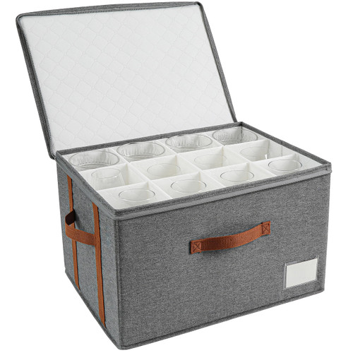 Asitdroh Stemware storage containers, wine glass storage box ，wine glass storage box with dividers，glass storage containers，Holds 12 Red or White Wine Glasses, Hard Top and Sides(Grey red,