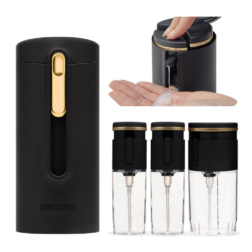 BREEDEN Travel Bottles for Toiletries, Shower Bottle 3-in-1 Dispenser, 3.4 oz + 1.7 oz x2,TSA Approved, Leak-Proof Refillable Containers for Shampoo, Body Wash, Ideal for Gym & Travel (Black)