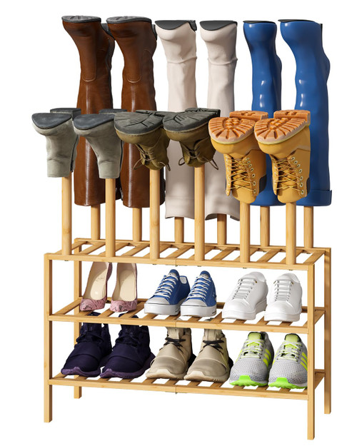 viewcare Boot Rack with Shoe Rack, Boot Rack Organizer Tall Boots for Closet, Bamboo Wood Shoe Shelf Storage Organizer for Entryway Small Space