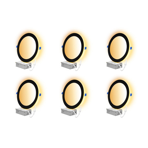 CycevSun 6-Pack 8 Inch LED Black Recessed Lights with Night Light, Canless Wafer Downlight Ultra Thin, Dimmable & 5CCT Selectable, 15W, 1350LM, ETL, 120-277V