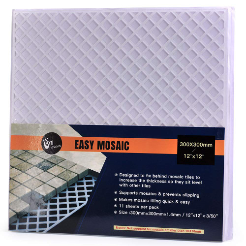 Uni-Green Mosaic Mesh Back with Strong Adhesive for Mosaic Tile Installation 12X12 (11pcs/Pack) for Children Handmade Crystal Craft for Bathroom Kitchen Home Decoration DIY Art Projects.