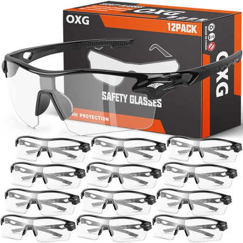 OXG 12 Pack Safety Glasses for Men Women, ANSI Z87.1 Safety Goggles Impact Resistant Protective Eyewear for Work, Outdoor (clear)