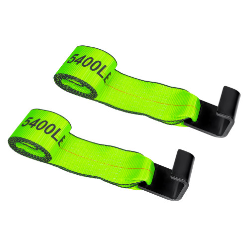Mimanchi 4" x 5' Roll Off Container Winch Strap w/Flat Hook,Heavy Duty Tie Down Winch Straps for Safe Truck and Trailers Cargo Securement,Green, 2Pack