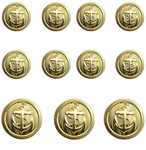 KENDANY 11 Pieces Metal Blazer Button Set - Naval Anchor Crest - for Blazer, Suits, Sport Coat, Uniform (Gold 15MM 20MM)(0.59in-0.79in)